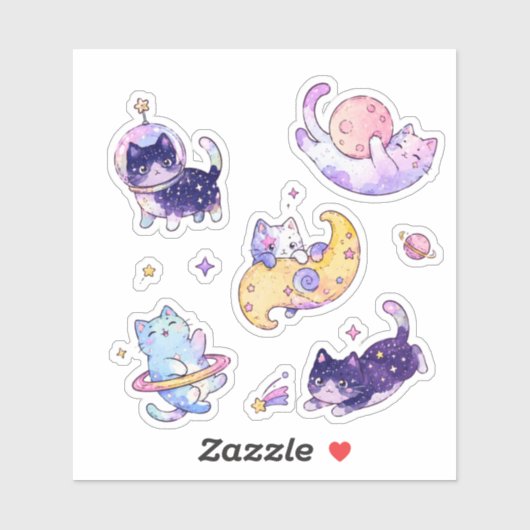 かわいいパステル宇宙銀河猫天体惑星 シール (シート)