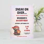 かわいいパステル忍者とギフトボックスの子供の誕生日 招待状 (スタンド正面)