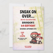 かわいいパステル忍者とパンダの子供の誕生日 招待状 (正面)