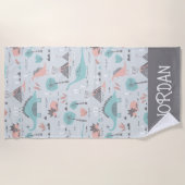 かわいいパステル恐竜のパターン ビーチタオル (正面)