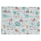 かわいいパステル恐竜のパターン ラージペーパーバッグ (裏面)