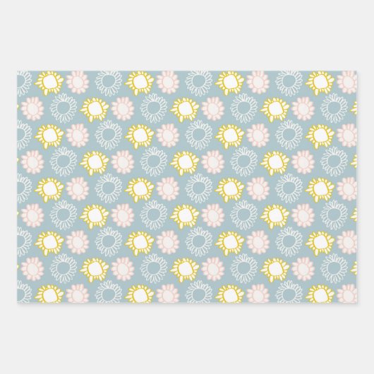 かわいいパステル春の花、水玉模様&ストライプ ラッピングペーパーシート (正面2)