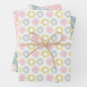 かわいいパステル春の花、水玉模様&ストライプ ラッピングペーパーシート (インサイチュ)