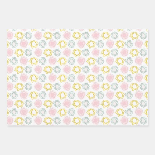 かわいいパステル春の花、水玉模様&ストライプ ラッピングペーパーシート (正面)