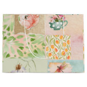 かわいいパステル水彩の花とイラスト ラージペーパーバッグ (正面)