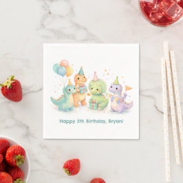かわいいパステル水彩恐竜の誕生日 スタンダードカクテルナプキン