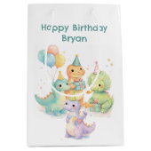 かわいいパステル水彩恐竜の誕生日 ミディアムペーパーバッグ (正面)