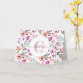 かわいいパステル水彩花モノグラムの カード (黄色い花)