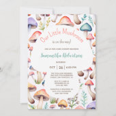 かわいいパステル水色きのこの赤ちゃんシャワー 招待状 (正面)