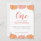 かわいいパステル牡丹ベビーガールの最初の誕生日パーティー 招待状 (正面)
