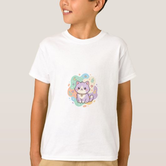 かわいいパステル猫のファンタジー子供 Tシャツ (正面)