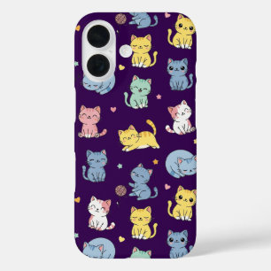 かわいいパステル猫の柄の電話ケース iPhone 16ケース