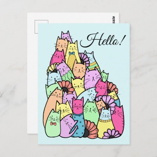 かわいいパステル猫はがき ポストカード (正面/裏面)
