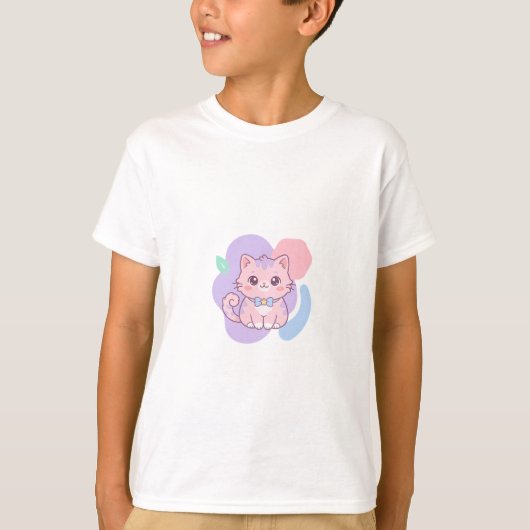 かわいいパステル猫 かわいい子供服 Tシャツ (正面)
