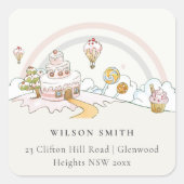 かわいいパステル甘い時間キャンディランドキッズアドレス スクエアシール (正面)