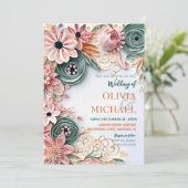 かわいいパステル結婚フローラのフレーム紙クイリング 招待状 (スタンド正面)