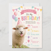 かわいいパステル羊の誕生日 招待状 (正面)