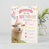 かわいいパステル羊の誕生日 招待状 (スタンド正面)