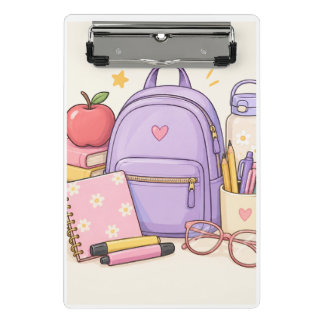 かわいいパステル色の学校用品イラスト ミニクリップボード