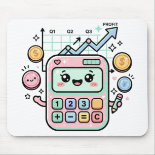 かわいいパステル計算機 ファイナンス 学生 ステッカー マウスパッド