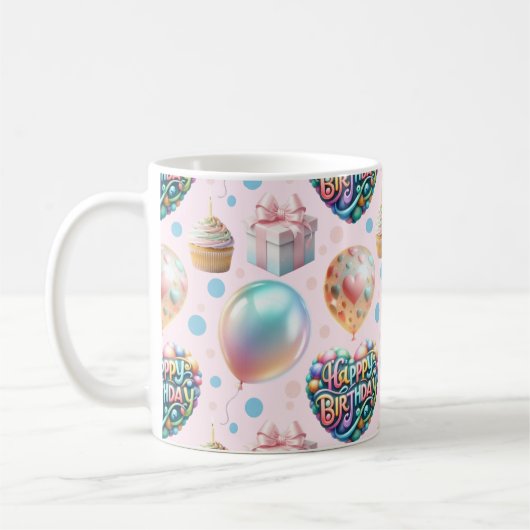 かわいいパステル誕生日パターン コーヒーマグカップ (左)