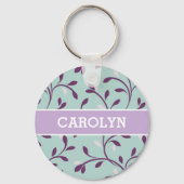 かわいいパステル調のターコイズ花パターンモノグラム キーホルダー (正面)