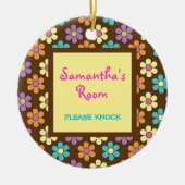 かわいいパステル調のデイジーの女の子の部屋のドア・ハンガー セラミックオーナメント (正面)