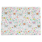 かわいいパステル調のラマパターン ラージペーパーバッグ (正面)