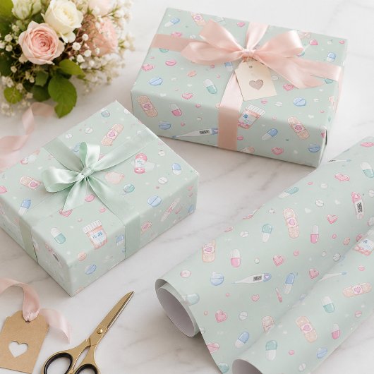 かわいいパステル調の薬局医療 ラッピングペーパー