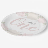 かわいいパステル調ピンクの花のベビーの第1誕生日 ペーパープレート (アングル)