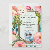 かわいいパステル鳥の水の色の花ベビーシャワー 招待状 (正面)