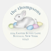 かわいいパステル イースター ウサギ 返送先住所 ラウンドシール (正面)