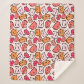 かわいいパステル、ホットピンク&オレンジの手描き猫顔 シェルパブランケット (正面)