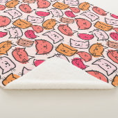 かわいいパステル、ホットピンク&オレンジの手描き猫顔 シェルパブランケット (3/4)