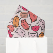 かわいいパステル、ホットピンク&オレンジの手描き猫顔