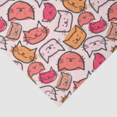 かわいいパステル、ホットピンク&オレンジの手描き猫顔 薄葉紙 (詳細)