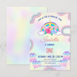 かわいいパステル ユニコーン レインボー バースデー パーティー サンキューカード