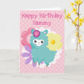 かわいいパステル ラマ 花の子供の誕生日 カード (黄色い花)