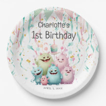 かわいいパステル リトルモンスターズ 女の子の1歳の誕生日