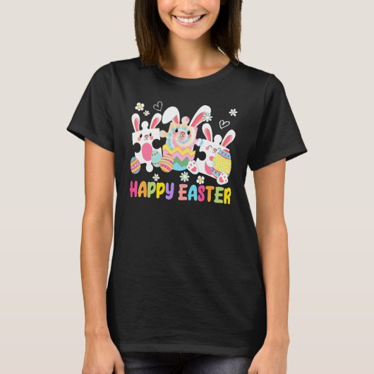 かわいいパズルイースターバニー自閉症意識イースターD Tシャツ (正面)