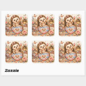 かわいいパズルハリネズミの水彩画 スクエアシール (シート)