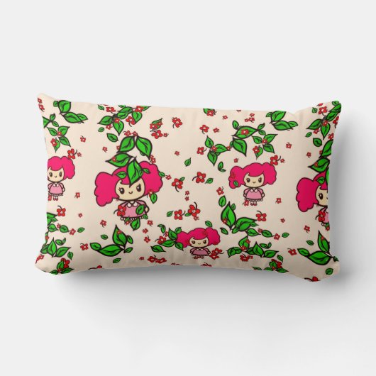 かわいいパターンチビ(小さくかわいく書いた感じ)ガールピンキーパーソナライズされたP ランバークッション (裏面)