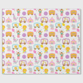 かわいいパターンピンクのサーカスのカーニバルのキャラクター ラッピングペーパー (フラット)