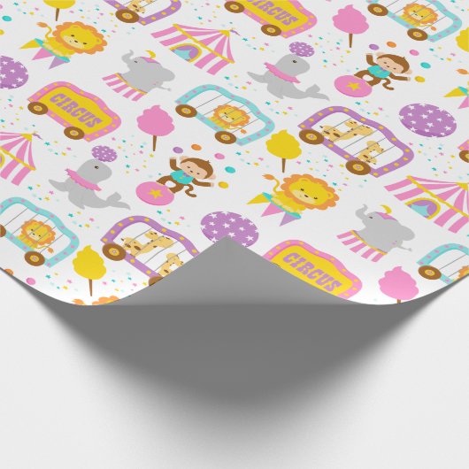 かわいいパターンピンクのサーカスのカーニバルのキャラクター ラッピングペーパー (角)