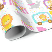 かわいいパターンピンクのサーカスのカーニバルのキャラクター ラッピングペーパー (ロールコーナー)