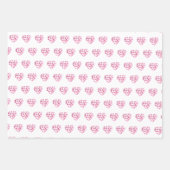 かわいいパターンピンク色の花ハート水色 ラッピングペーパーシート (正面)