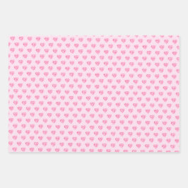 かわいいパターンピンク色の花ハート水色 ラッピングペーパーシート