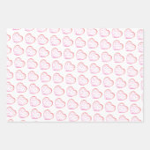 かわいいパターンピンク色の花ハート水色 ラッピングペーパーシート (正面2)