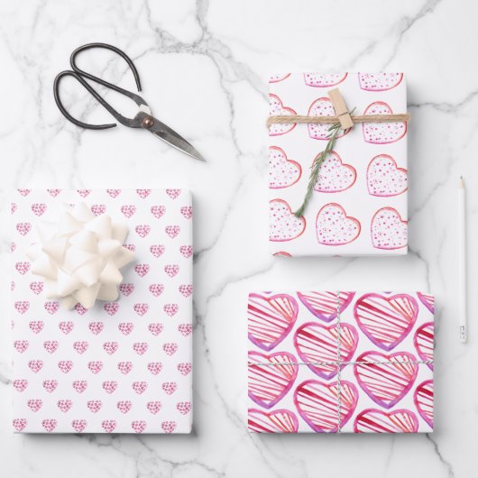 かわいいパターンピンク色の花ハート水色 ラッピングペーパーシート (正面)