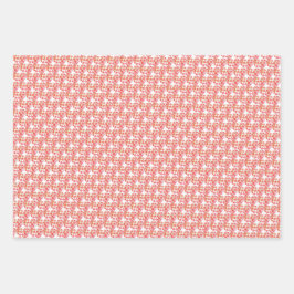 かわいいパターンピンク色の花ハート水色 ラッピングペーパーシート